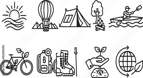 A collection of various outdoor and adventure related icons Vector
