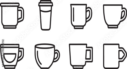 A collection of ten different types of coffee cups and mugs Vector