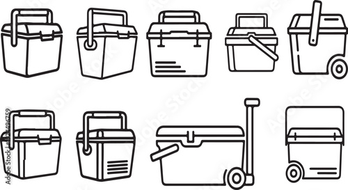 A variety of different types of coolers and their uses in various settings Vector