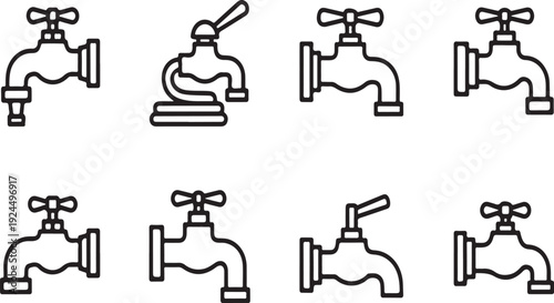 Assorted water faucets and taps in various designs and styles Vector