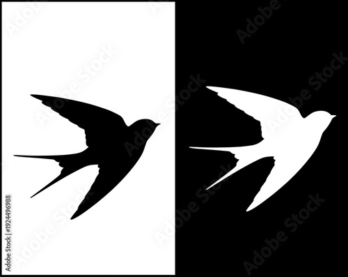 Livestock icon, vector illustration of a swallow, with silhouette design, in original and negative versions