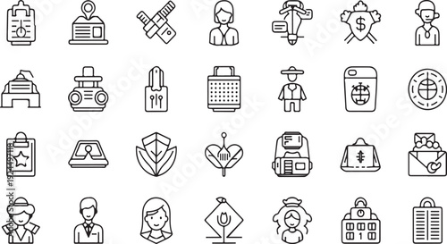 A collection of diverse icons representing various professions and activities Vector
