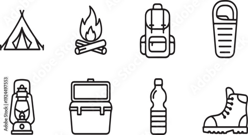 Essential camping gear and equipment for outdoor adventures Vector