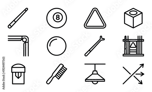 Billiards game equipment and accessories for leisure time and competition flat design vector