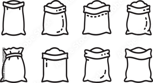 Eight different types of bags filled with various materials Vector