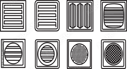 A collection of eight different vent designs showcasing various patterns and styles Vector