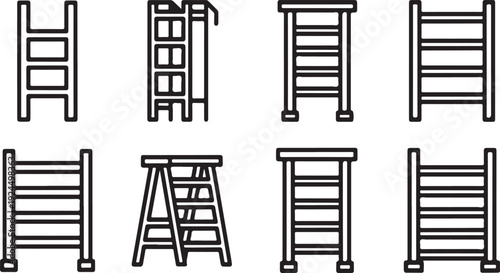 A collection of various types of ladders and scaffolding equipment Vector