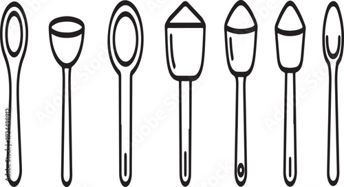 A variety of different types of spoons lined up in a row Vector