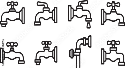 Assorted faucets and water fixtures in a variety of styles and configurations Vector