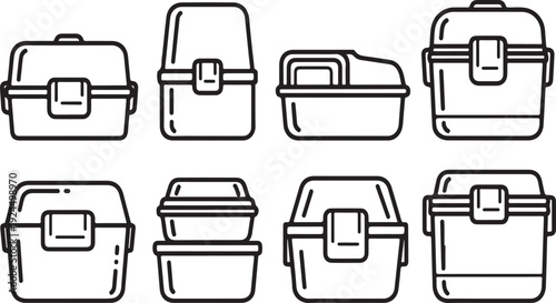 Assorted lunch boxes and bento containers in various shapes and sizes Vector