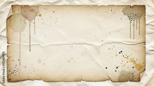 Torn old paper with ink drops and stains, weathered background for design