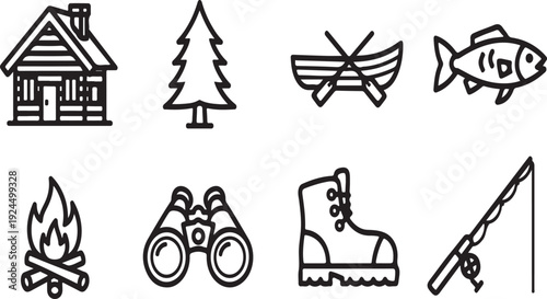 Outdoor adventure and camping essentials with nature symbols Vector