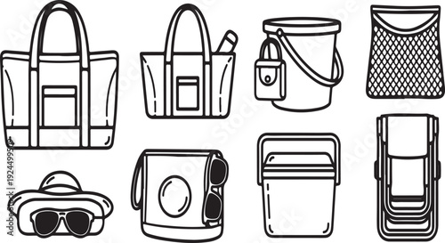 A collection of various bags and accessories for travel and everyday use Vector