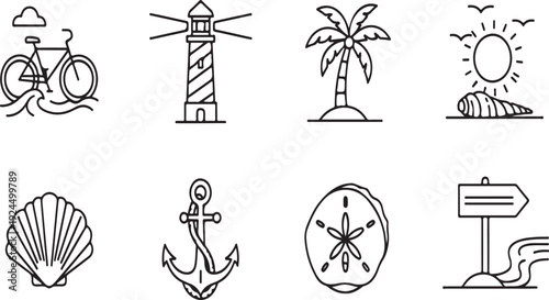 Eight distinct icons representing various nautical and tropical themes Vector
