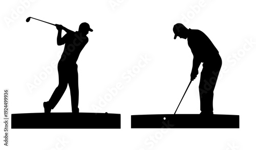 Black Golf Player Swing Silhouette Collection – isolated on transparent background