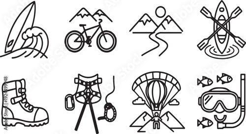 A diverse collection of outdoor and adventure activity icons Vector