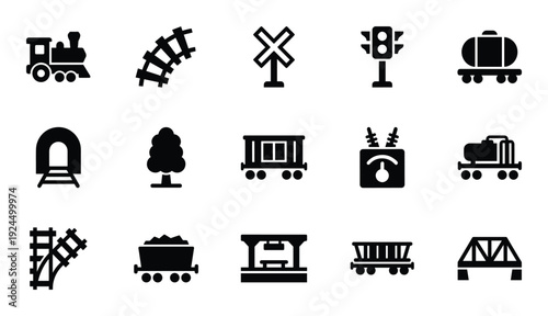 Railroad industry vector illustration featuring train transport elements like tracks, cars, traffic lights, and signals