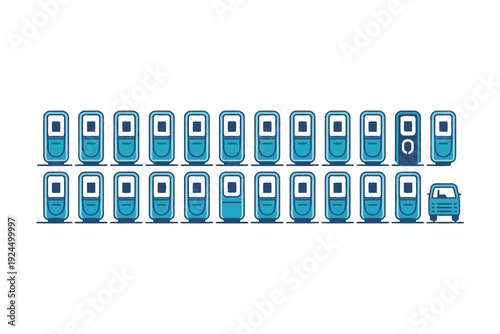 Collection of stylized blue and white mobile devices arranged in a grid pattern