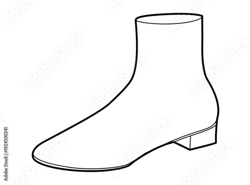 Sock boot women single line. Slim ankle knit boot for sleek street look and night out. Technical fashion illustration CAD mockup clean vector man unisex isolated modern style.
