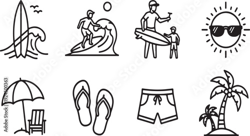 Illustrations of beach activities and items for a perfect summer day Vector