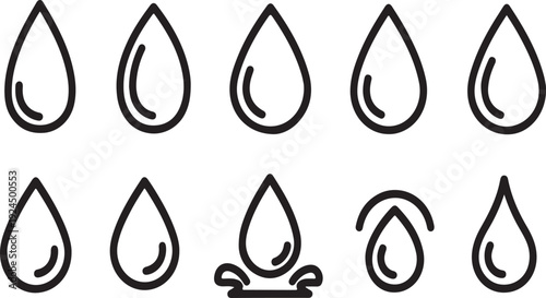 Illustration of various water droplets and a campfire with a teapot. Vector