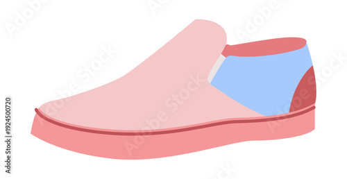 Skate slip on sneaker shoe flat. Bright trendy footwear for skate culture, festival, relaxed streetwear, man woman unisex. Technical fashion illustration CAD mockup, smooth vector isolated urban style