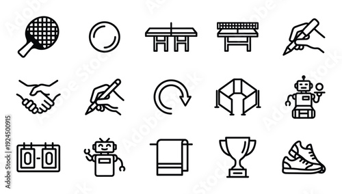 Table tennis collection vector outline set design elements on transparent background exactly hundred characters