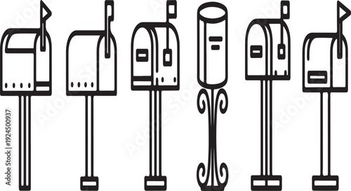 Illustrations of various types of mailboxes and post boxes Vector
