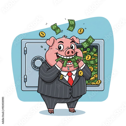 greedy pig eat the money illustration vector