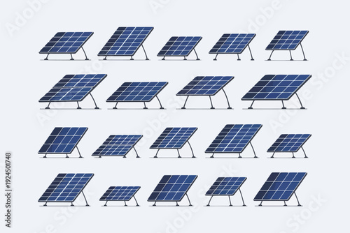 Various solar panels arranged in a grid layout for renewable energy demonstration