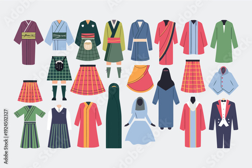 Colorful assortment of traditional and modern clothing styles for various occasions