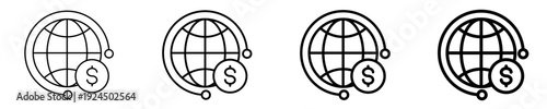 Globe With Financial Icon Set Different Style Collection