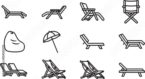 A collection of various types of chairs and loungers for relaxation and comfort Vector
