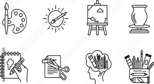 Collection of icons representing various art and creative activities Vector