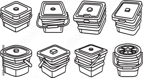 Assorted stacks of square and round objects in various arrangements Vector