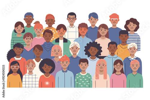 Diverse group of people standing closely together in unity and celebration