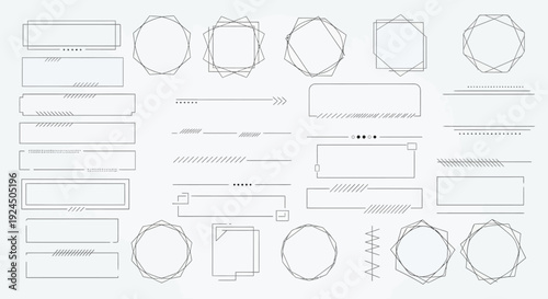 Collection of various line art shapes and frames in a clean and minimalist design, showcasing geometric patterns and abstract elements.