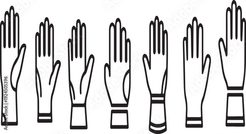 A series of hands in different positions demonstrating the number five in sign language. Vector