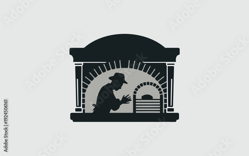 Silhouette of a baker working in a vintage-style bakery shop