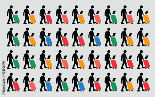 Diverse group of travelers carrying various types of luggage on a journey together.