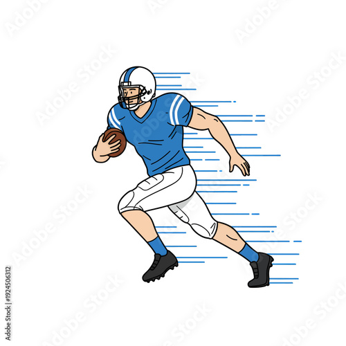 American Football Player Running with Ball in Dynamic Pose.