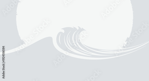 Serene ocean wave illustration with cultural significance and traditional elements in a minimalist style from a unique viewpoint