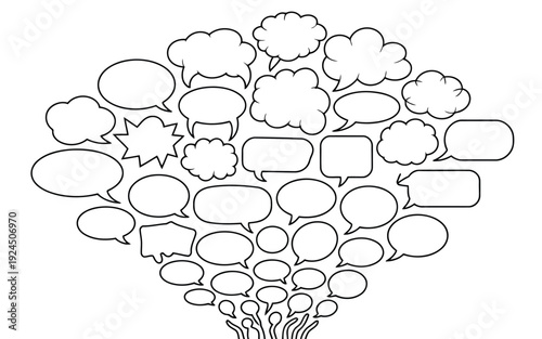 Collection of diverse speech and thought bubbles arranged in a cohesive formation.
