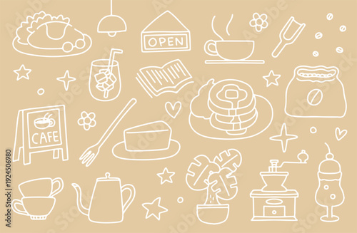 カフェでのランチやティータイムをイメージしたイラストセット