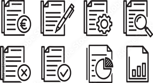 Assorted icons representing various document management and analysis tasks Vector