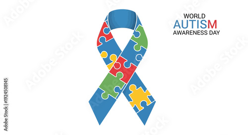 Vibrant puzzle piece ribbon for Autism Awareness Day celebration