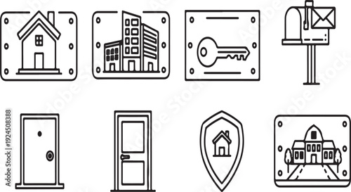 A collection of icons representing various types of properties and security features Vector