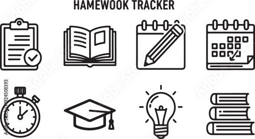 Homework tracker icons representing study tools and resources Vector