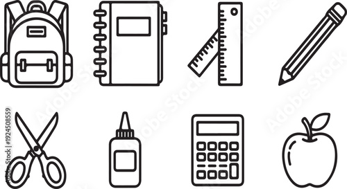A collection of school supplies and items commonly used in education Vector