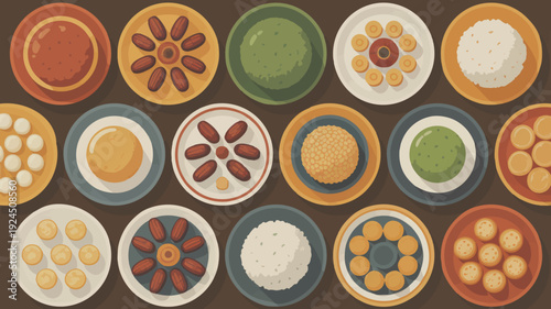 Traditional Middle Eastern Food Spread Top View Eid Ramadan Feast